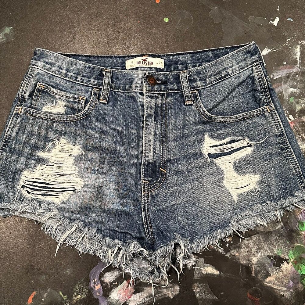 Hollister Distressed Denim Cutoff Shorts Women’s Size 5 W27 Medium Wash y2k